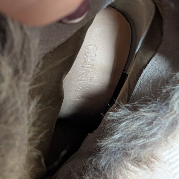 Colin Stuart Suede Faux Fur Stiletto Booties Y2K Size 8 New Neutral - Picture 11 of 13